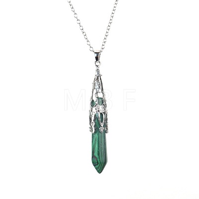 Synthetic Malachite Six-Sided Prism Healing Dowsing Pendulum Pendant Iron Cable Chain Necklaces for Divination HM5691-5-1