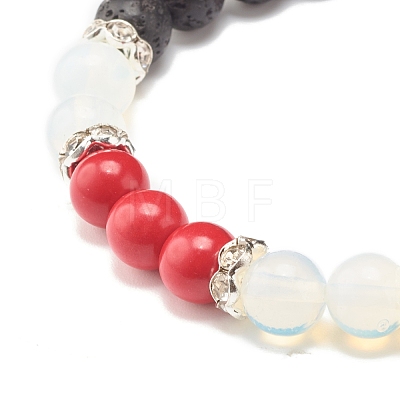 Natural Lava Rock & Opalite & Gemstone Stretch Bracelet BJEW-JB07712-1