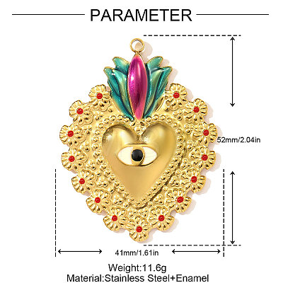 304 Stainless Steel Enamel Big Pendants STAS-OY003-10G-1