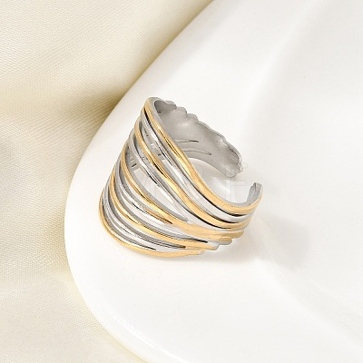 Multi-layer 304 Stainless Steel Cuff Open Rings RJEW-P192-07A-1