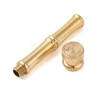 Golden Tone Brass Wax Seal Stamp Head with Bamboo Stick Shaped Handle STAM-K001-05G-Q-1