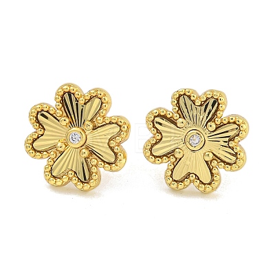 Rack Plating Flower Brass Micro Pave Clear Cubic Zirconia Stud Earrings EJEW-I313-05G-1