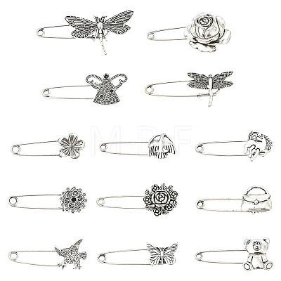 26Pcs 13 Styles Antique Silver Alloy Brooch JEWB-CJ0001-89-1