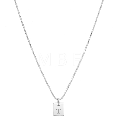 1Pc Stainless Steel Letter Rectangle Pendant Necklaces NJEW-LP0001-34T-P-1