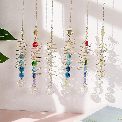 6Pcs 3 Styles Glass Teardrop Window Hanging Suncatchers HJEW-BM0001-48-1