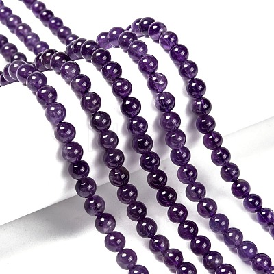 Natural Amethyst Round Bead Strands G-M304-18-6mm-1