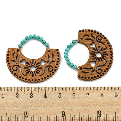 Laser Cut Poplar Wood Pendants Bag Charms with Dyed Synthetic Turquoise FIND-G073-06-1