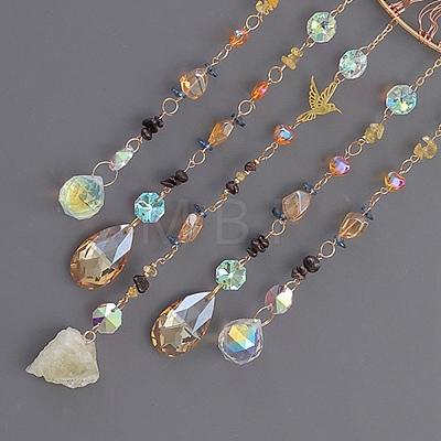 Iron & Brass & Crystal Glass Sun Catcher Pendants HJEW-K049-05-1