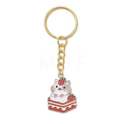 Strawberry Cat Alloy Enamel Pendant Keychain KEYC-JKC00575-1