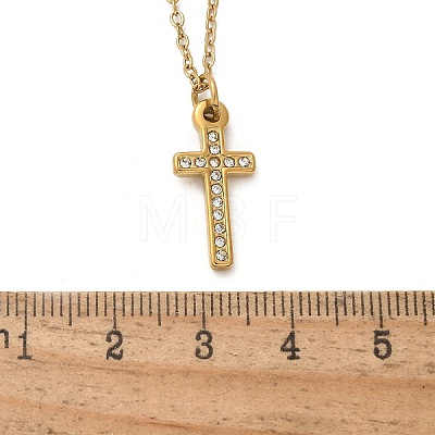 304 Stainless Steel Crystal Rhinestone Cross Pendant Necklaces NJEW-S442-08G-1