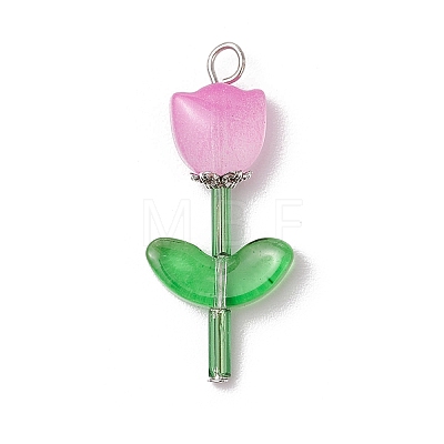 Transparent Glass Beads with Tibetan Style Alloy Caps and Glass Bugle Beads and Brass Flat Head Pins Pendants PALLOY-JF03623-1