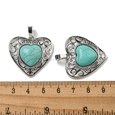 Synthetic Turquoise Peach Love Heart Pendants G-G158-01U-1