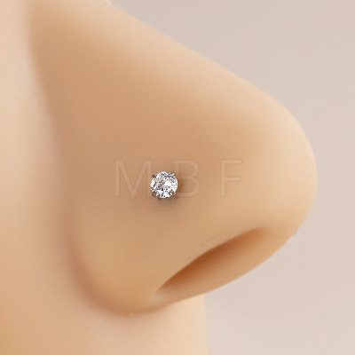 316 Surgical Stainless Steel Crystal Rhinetone Flat Round L-Shaped Nose Rings WGCD50A-02-1