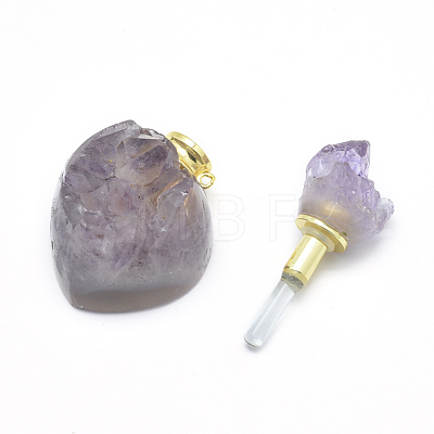 Natural Amethyst(Random Size) Openable Perfume Bottle Pendants G-E556-10A-1