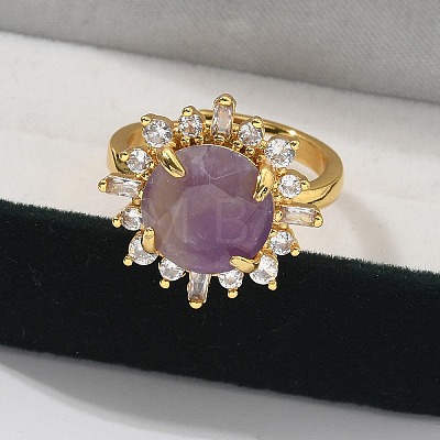 Sunflower Natural Amethyst Finger Rings RJEW-B113-03G-08-1