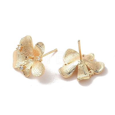 Golden Brass Micro Pave Cubic Zirconia Stud Earring Findings KK-P253-05D-G-1