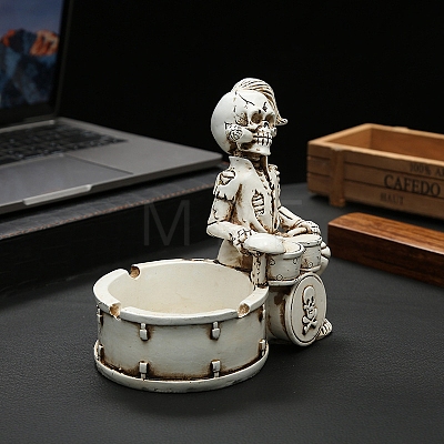 Halloween Resin Punk Skeleton Rock Drummer Ashtray Figurines PW-WG43279-01-1