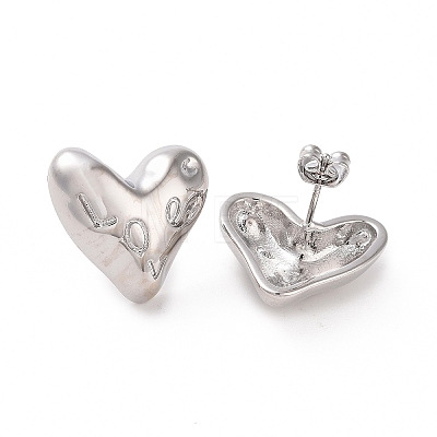 Brass Heart Stud Earrings for Women EJEW-C008-27P-1
