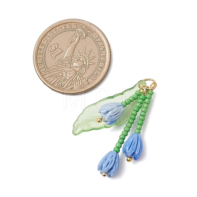 Glass Seed Beaded Magnolia Flower Pendants PALLOY-MZ01112-02-1