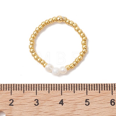 Natural Cultured Freshwater Pearl and Glass Seed Beads Finger Rings RJEW-JR01014-1