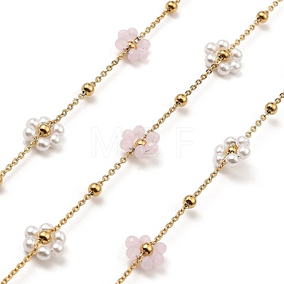 Glass & ABS Plastic Pearl Beaded Flower Link Chains CHS-G028-12G-1