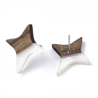 Resin & Walnut Wood Stud Earrings EJEW-N017-004A-B03-1