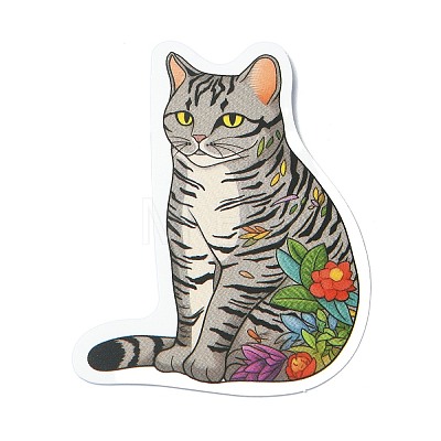 50Pcs Cat in Flower Tattoo PVC Waterproof Stickers AJEW-M223-03-1