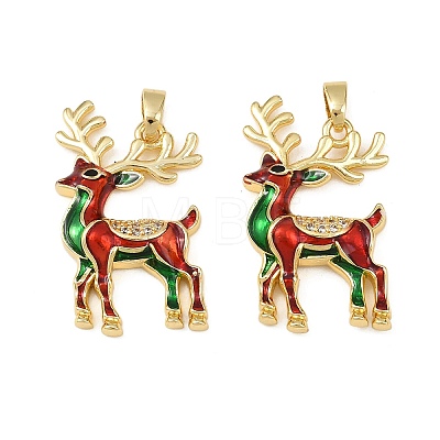 Christmas Brass Micro Pave Cubic Zirconia Enamel Pendants KK-B161-15G-01-1