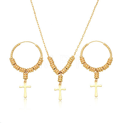 Cross Brass Pendant Necklaces & Hoop Earrings Sets FS-WGF4D6C-01-1