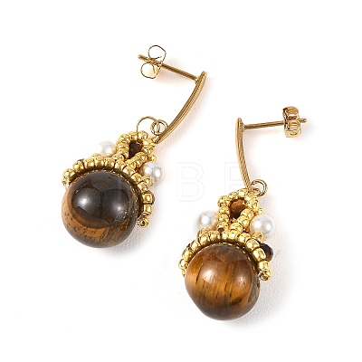 Natural Tiger Eye Dangle Earrings for Women EJEW-MZ00784-1