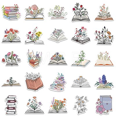 Book with Flower Pattern Self-Adhesive Picture Stickers X-DIY-P069-02-1