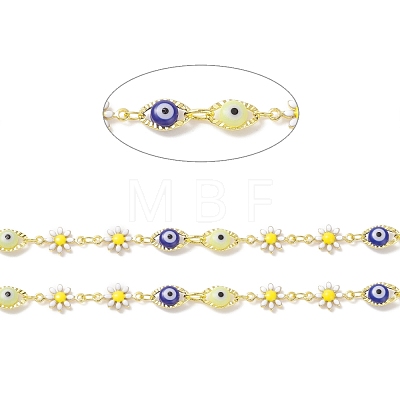 Brass Enamel Flower & Horse Eye Link Chains CHC-P009-34G-1
