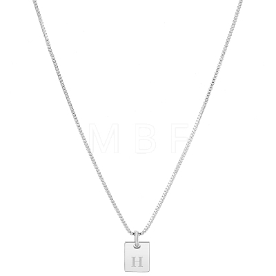 1Pc Stainless Steel Letter Rectangle Pendant Necklaces NJEW-LP0001-34H-P-1