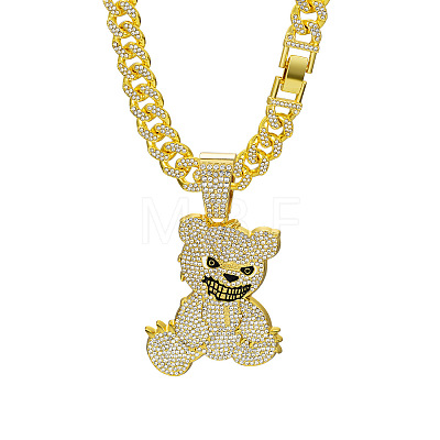 Zinc Alloy Full Crystal Rhinestone Bear Pendant Cuban Link Chain Necklaces for Men FS-WGDB54B-04-1