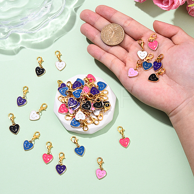 48Pcs 6 Colors Alloy Enamel Heart with Smiling Face Pattern Pendant Decorations HJEW-YW00178-1