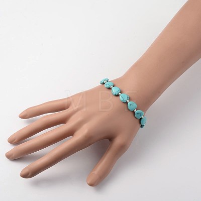 Heart Synthetic Turquoise Stretch Bracelets BJEW-JB02066-01-1