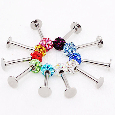 316 Surgical Stainless Steel Rhinestone Round Ball Threadless Labrets WG0410F-02-1