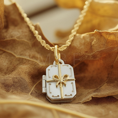 Two Tone Brass Openable Gift Box Photo Locket Pendant Necklaces for Women FS-WG75460-02-1