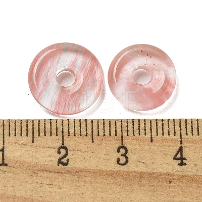 Cherry Quartz Glass Donut/Pi Disc Charms G-G142-01E-1