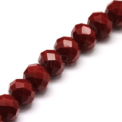 1 Strand Opaque Solid Dark Red Color Crystal Glass Rondelle Beads Strands X-EGLA-F047A-10-1