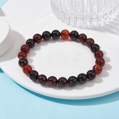 Natural Indian Agate Round Beaded Stretch Bracelets BJEW-TA00410-01-1