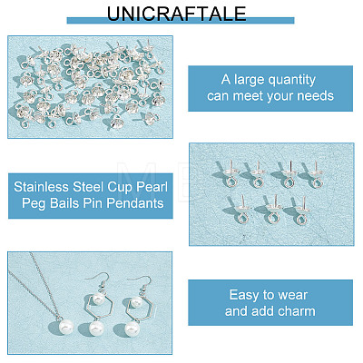 Unicraftale 50Pcs 304 Stainless Steel Cup Pearl Peg Bails Pin Pendants STAS-UN0004-55-1