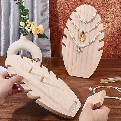 Wood Necklaces Organizer Display Holder NDIS-WH0017-12B-1