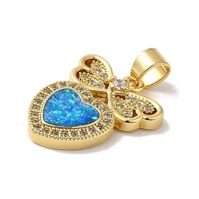 Rack Plating Brass Micro Pave Cubic Zirconia with Synthetic Opal Pendants KK-D088-21G-1