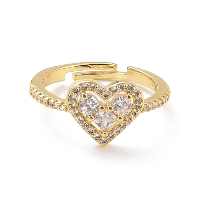 Heart Cubic Zirconia Adjustable Finger Ring for Valentine's Day RJEW-C004-02-RS-1