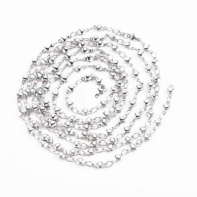 201 Stainless Steel Heart & Oval Link Chains STAS-N092-111-1