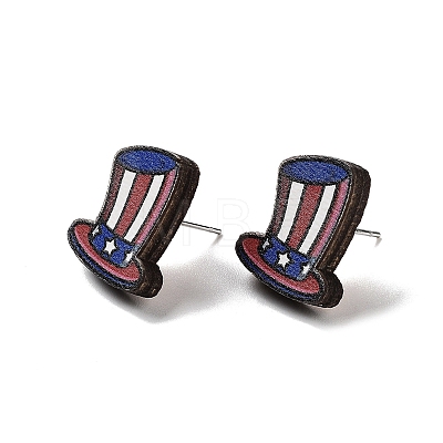 Independence Day Wood Stud Earrings EJEW-D108-01I-1
