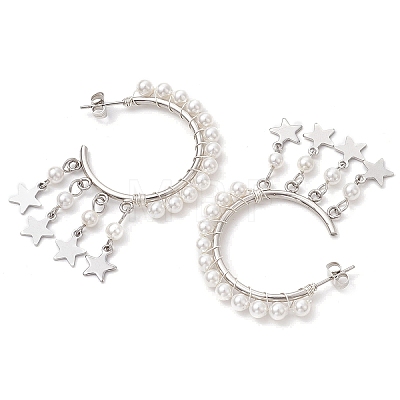 Star Shell Pearl Dangle Stud Earrings EJEW-JE06186-02-1