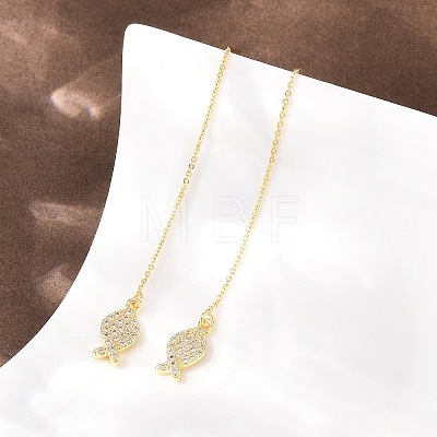 Fish Brass Micro Pave Clear Cubic Zirconia Ear Thread EJEW-H182-12G-1
