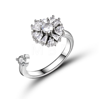 Flower Rotatable Open Cuff Rings for Women LS-RJEW-G333-01H-1